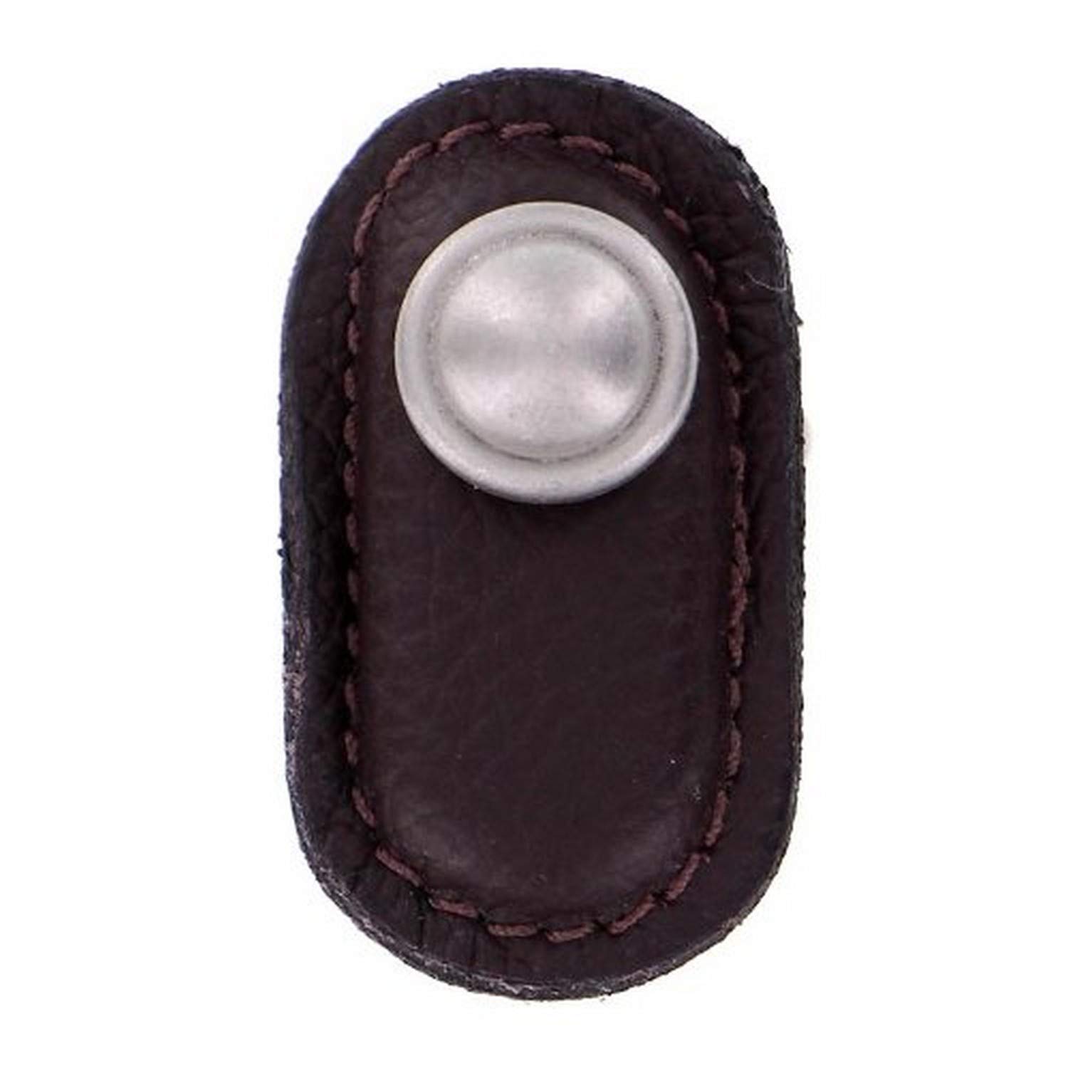 Vicenza Designs K1169 Sanzio Leather Knob, Large, Brown, Satin Nickel