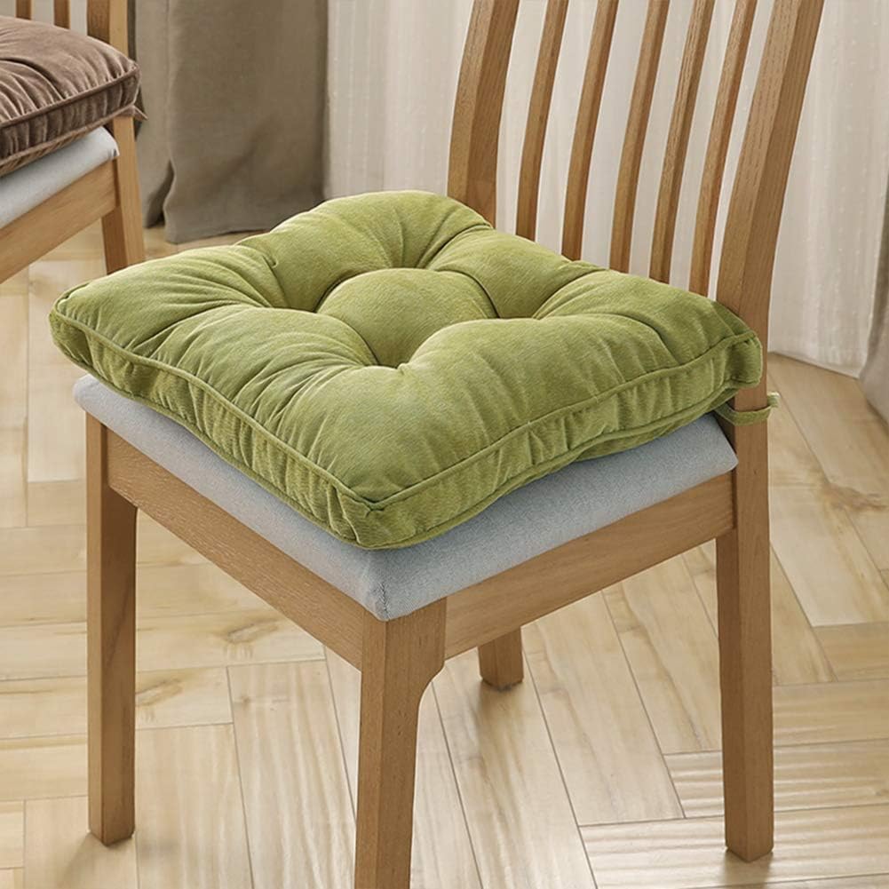 Tiita Chair Pads for Dining Chairs, Seat Cushions with Ties 18x18 Inches, Square Pillows Pad Set of 2 for Kitchen, Green