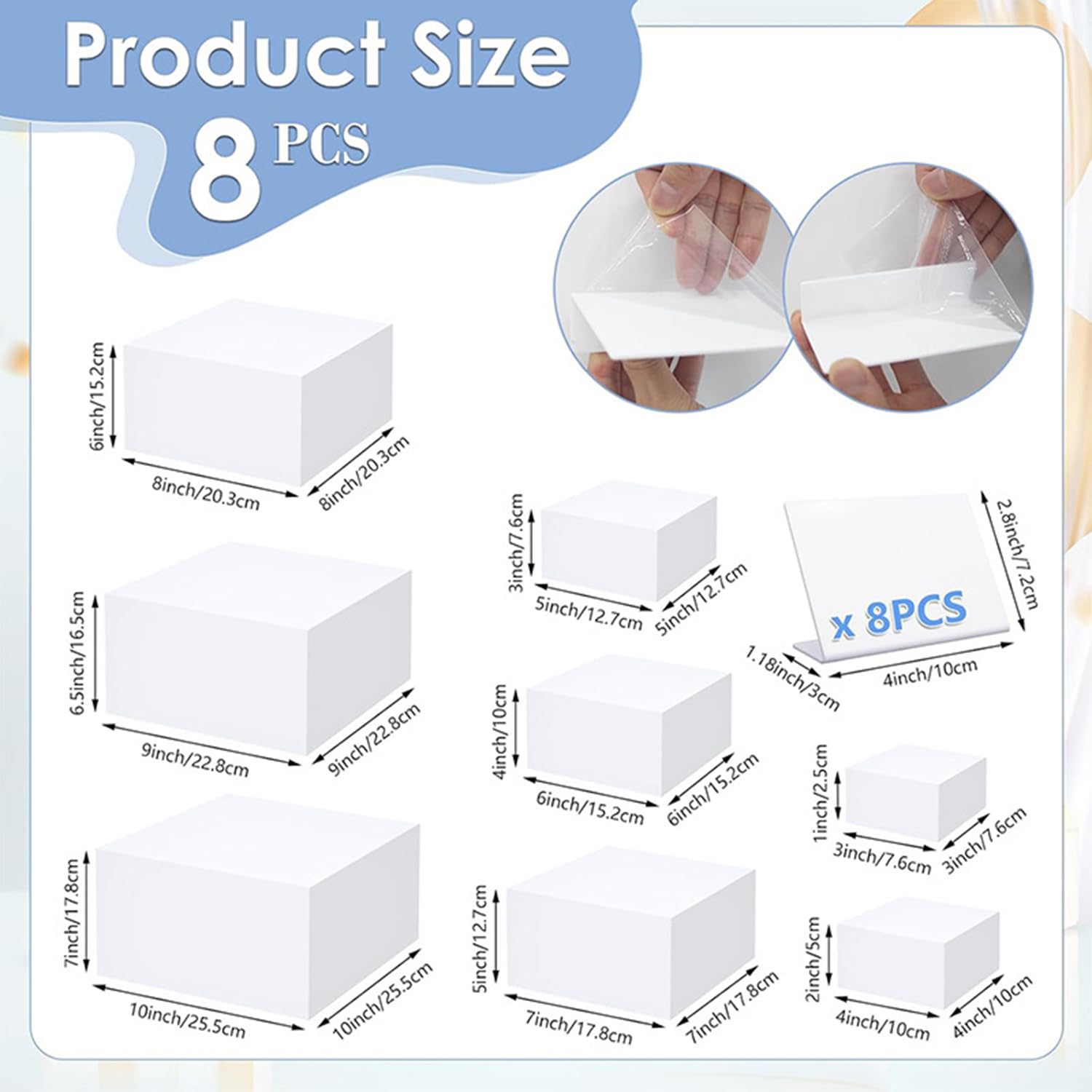 Soporte De Pastelería Decorativos,Soporte Para Tartas,8 Piezas Expositor In Acrílico Con Mini Señales De Mesa,Para Mesa Dulce Accesorios Para Bodas/Fiestas/Eventos, Blanco