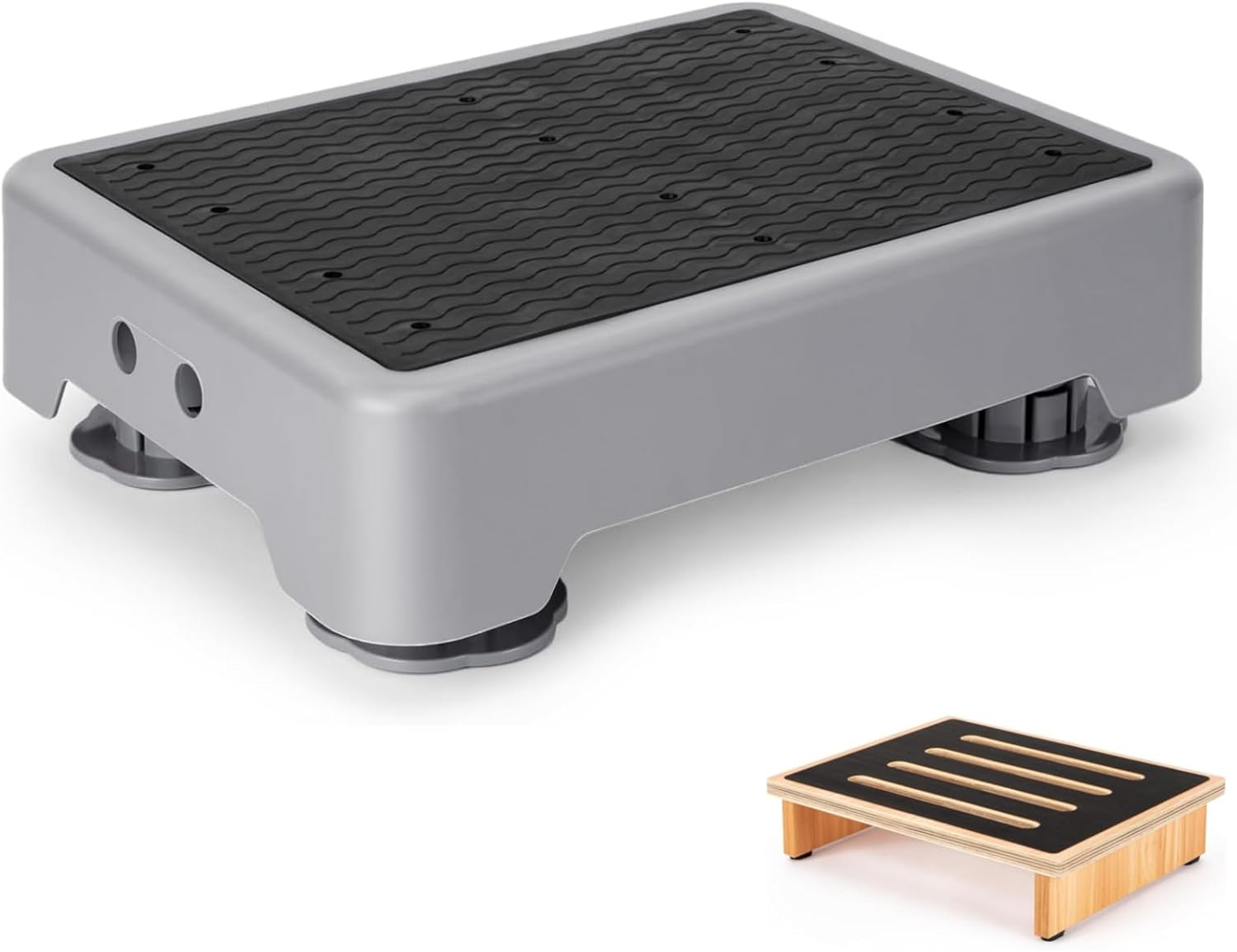 StrongTek 3.5" Wooden One Step Stool & 4.7" Adjustable Step Stool – Non-Slip Platforms for Adults & Seniors, Heavy Duty 350–440 lbs Capacity, Portable Stair Assist for Kitchen, Bathroom, Bedside, Car,