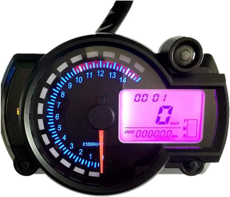 WonVon Motorcycle Digital Speedometer,7 Color Display 5000rpm Motorcycle Universal LCD Digital Speedometer Tachometer Odometer Gauge Odometer Instrument