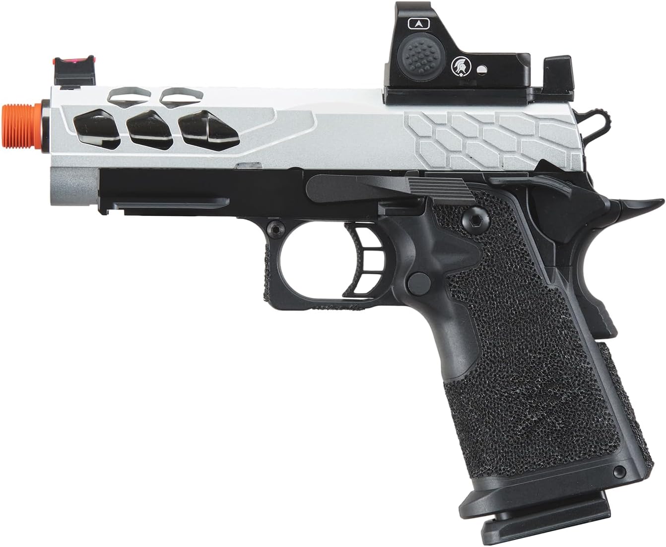Lancer Tactical STRYK Hi-Capa 4.3 Gas Blowback Airsoft Pistol with Red Dot Mini Sight (Black/Silver)