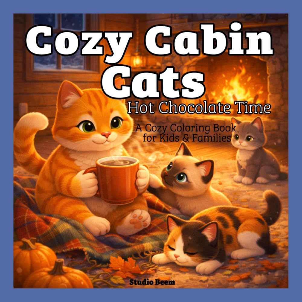 Cozy Cabin Cats: Hot Chocolate Time Coloring Book: A Cozy Cat Coloring Book with Cute and Relaxing Winter Cocoa Scenes
