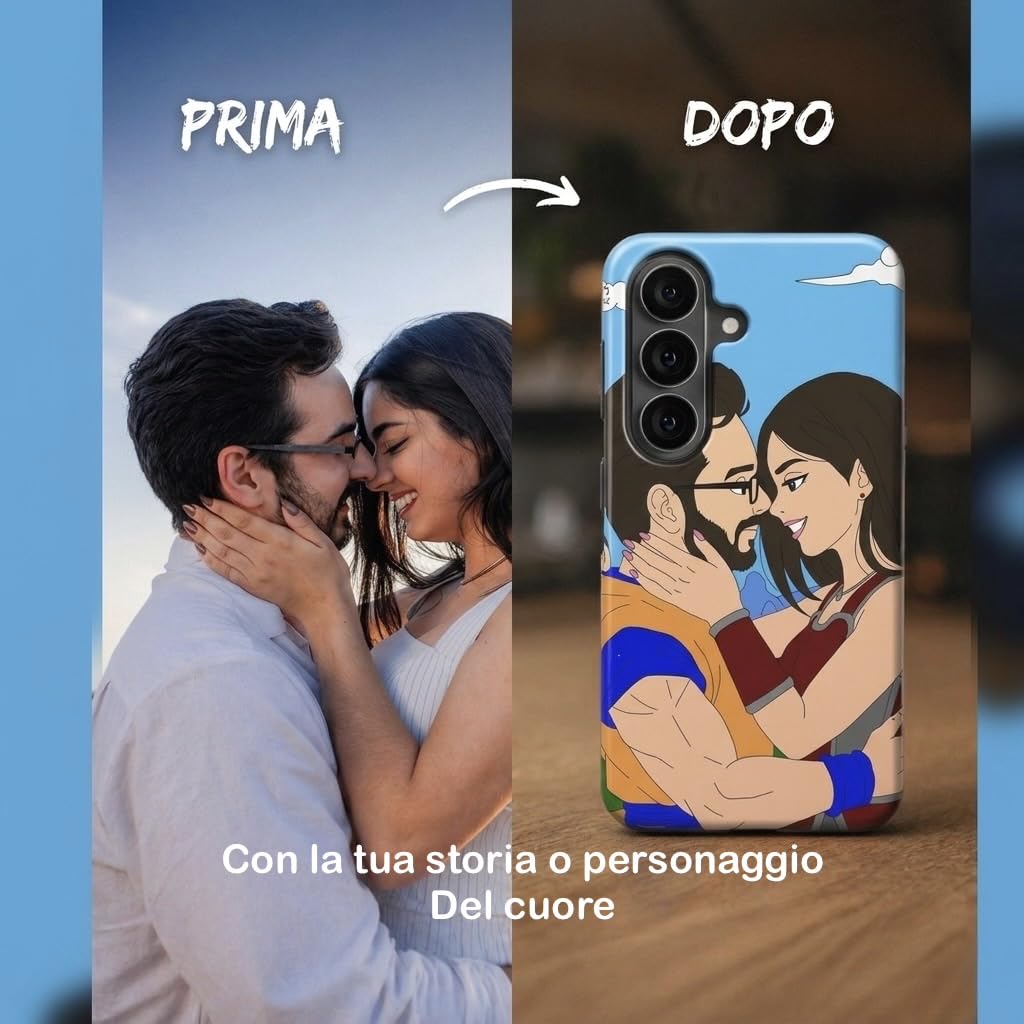 Cover Personalizzata per iPhone, Custodia con Disegno Artistico a Mano da Foto, Personalizzabile L'arte del ricordo by Mangari (Samsung Galaxy S24, Custodia Rigida Doppio Strato)