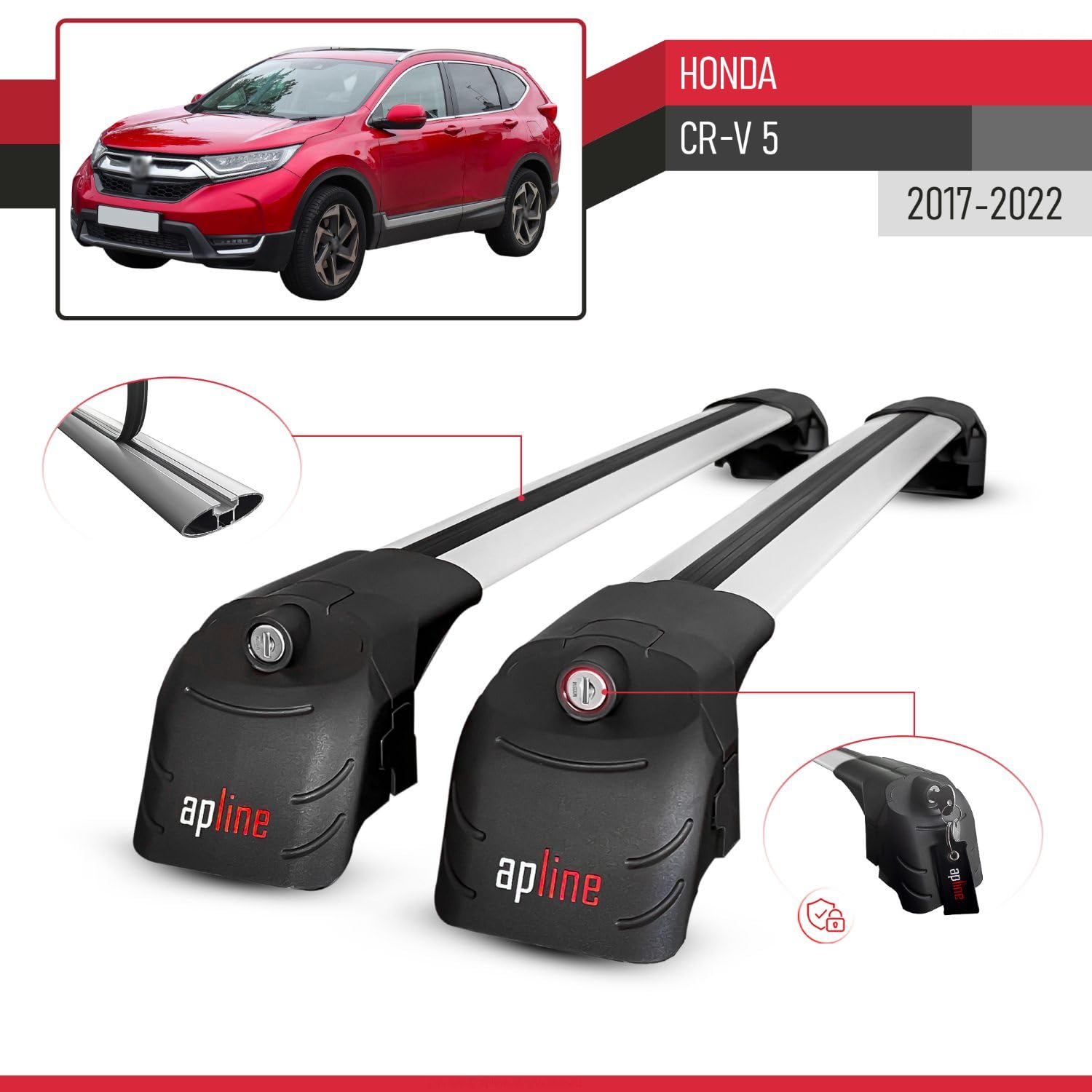 Compatibile con Honda CR-V 5 2017-2022 Modello ACE-2 Barre Tetto Portapacchi Auto Barre Portatutto Grigio Alluminio 2 Barre