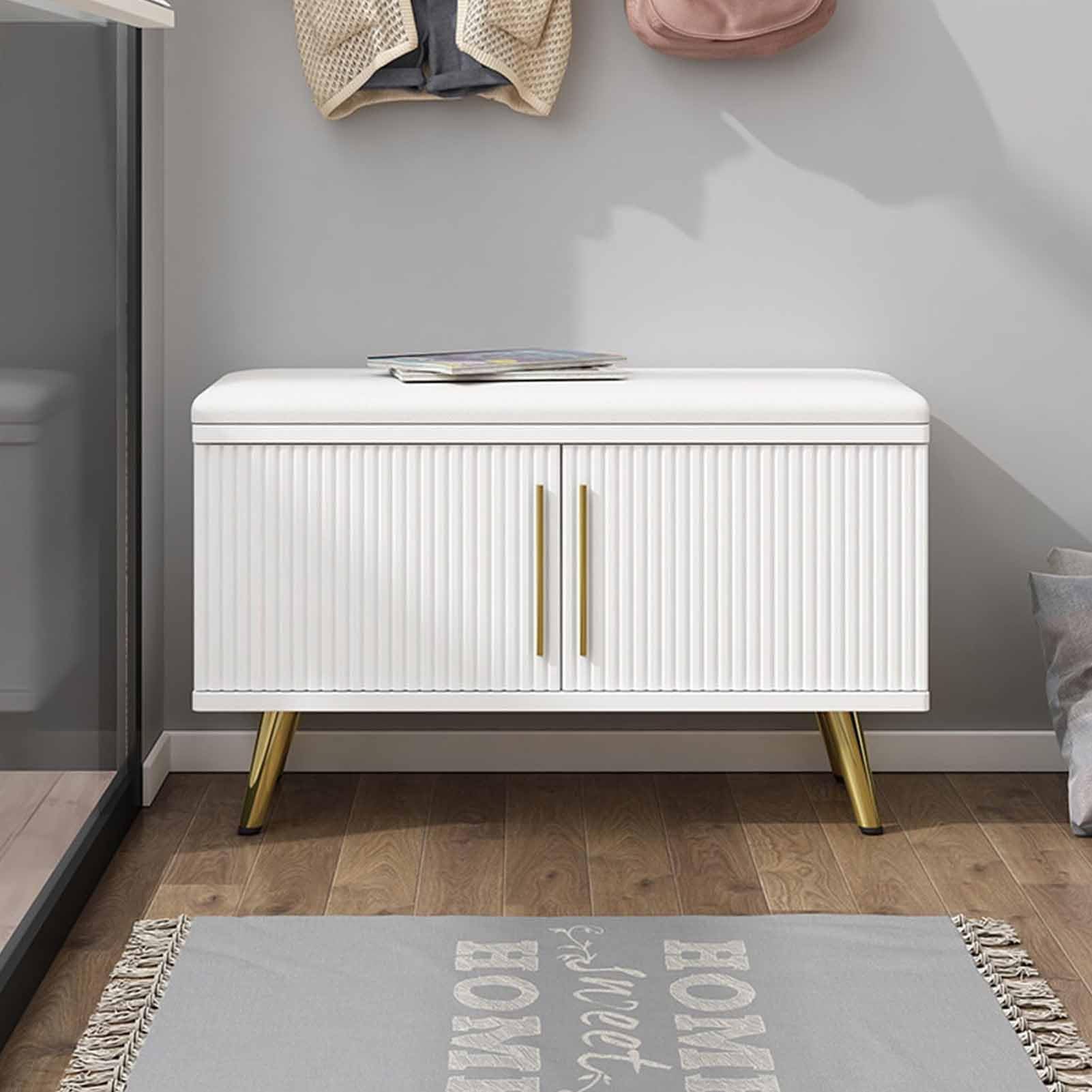 SXZenSpace Shoe Bench with Seat Cushion, Wooden Storage Cabinet for Hallway Entryway Rack Organizing Shoes