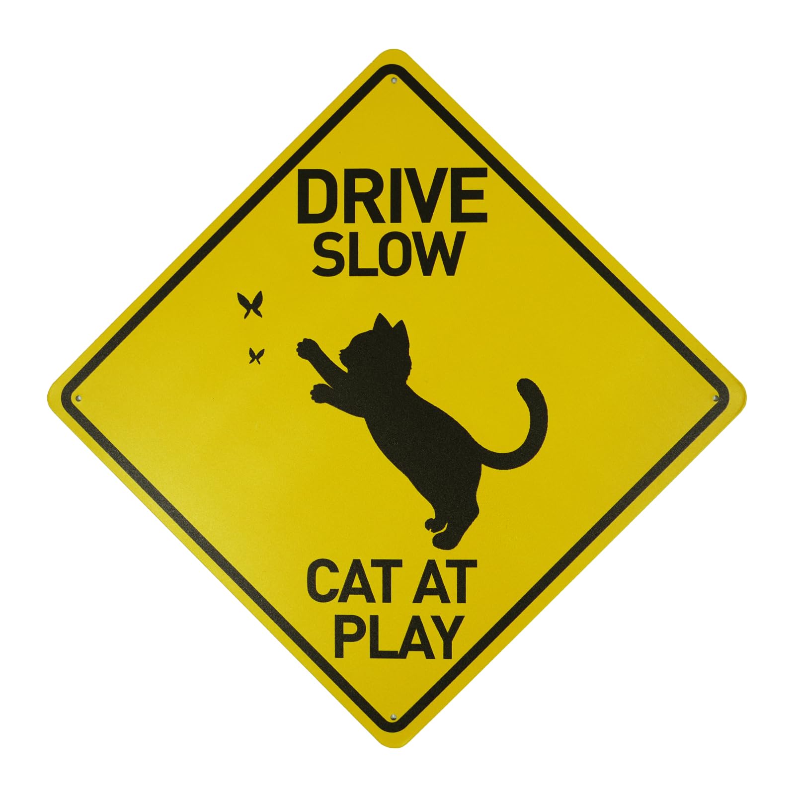 Drive Slow Cats at Play Caution Sign, 12", Diamond Aluminum