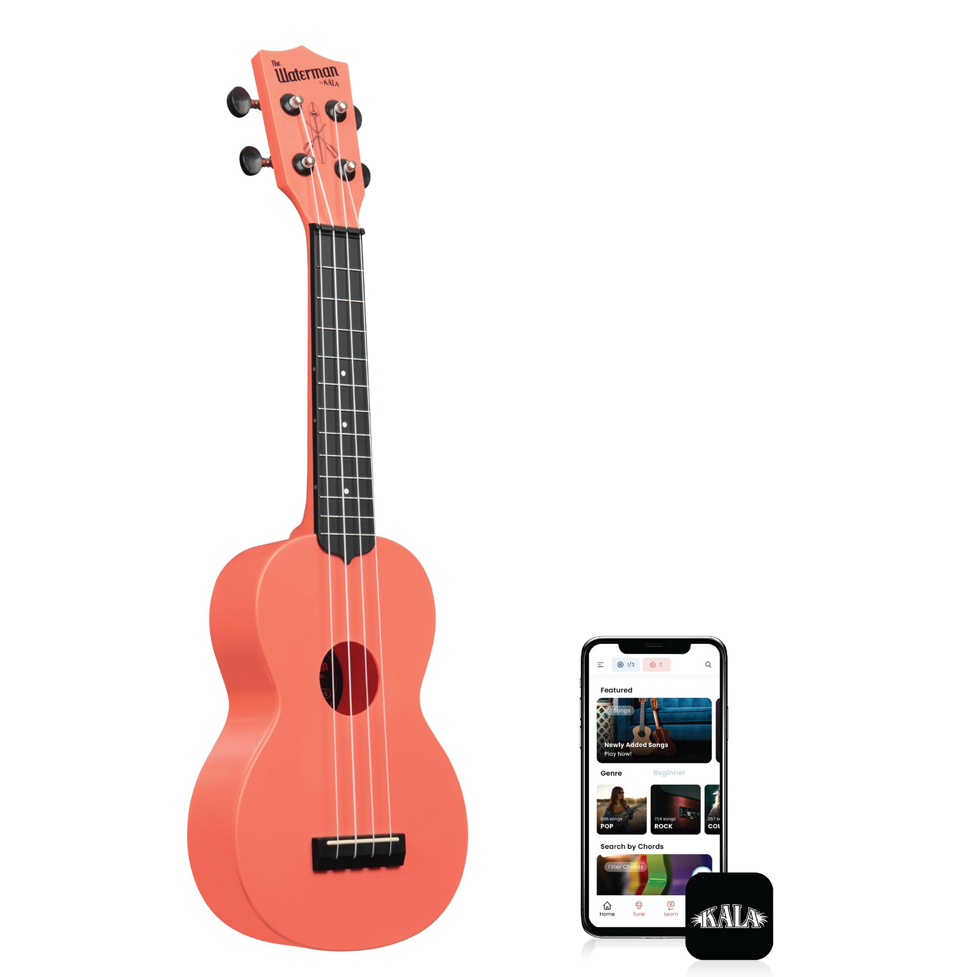 Kala Brand Music Co. The Waterman Beach Collection, 4-String Ukulele, Right, Pink Dusk, Soprano (KA-WMS-PK-S)