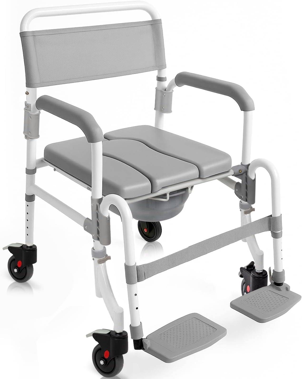 Vive Rolling Commode & Shower Chair with Wheels - 3 in 1 Transport Wheelchair for Inside Bathroom & Bedside - for Disabled Adults, Elderly, Seniors & Handicap