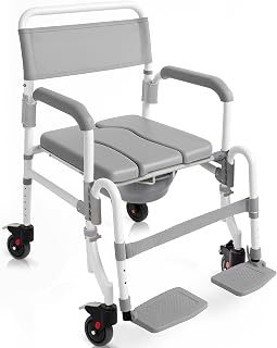 Vive Rolling Commode & Shower Chair with Wheels - 3 in 1 Transport Wheelchair for Inside Bathroom & Bedside - for Disabled Adults, Elderly, Seniors & Handicap