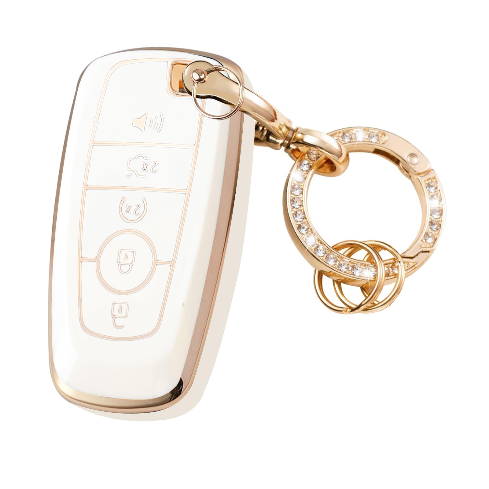 LEERLY Key Fob Cover with Anti-lost Keychain Compatible with Ford Bronco Mustang Fusion Raptor F150 F250 Edge Explorer Expedition Lincoln Corsair