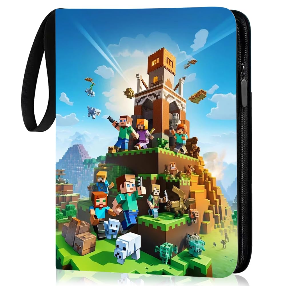 IFHDO Mine-Craft Card Binder, and Can Hold 400 Cards, Albums Trading Cards, Large Zippered Card Holder, Mine-Craft Cards, Portable Cartoon Character Card Holder