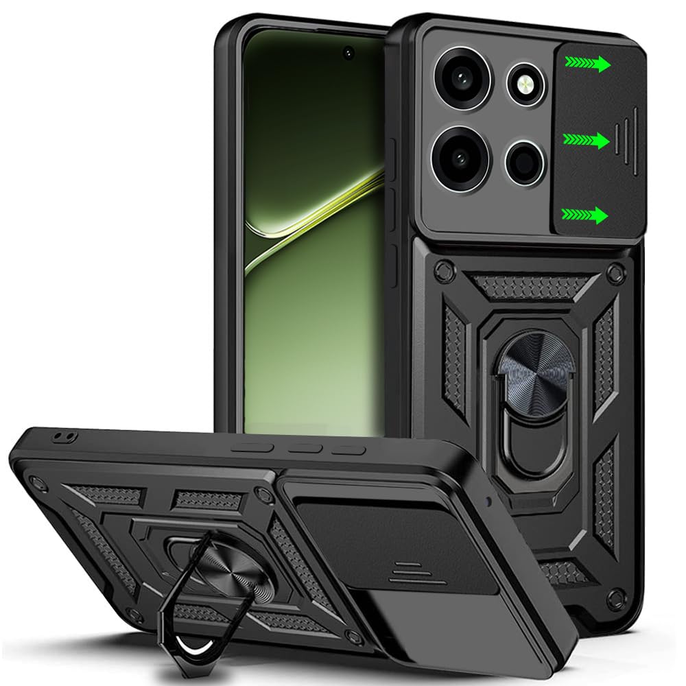 AESTMO Tough Armor OnePlus Nord 6 5G Bumper Back Case Cover | Ring Holder & Sliding Camera Shield Cover | 360 Degree Protection Back Case Cover for OnePlus Nord 6 5G (Black)-image-47