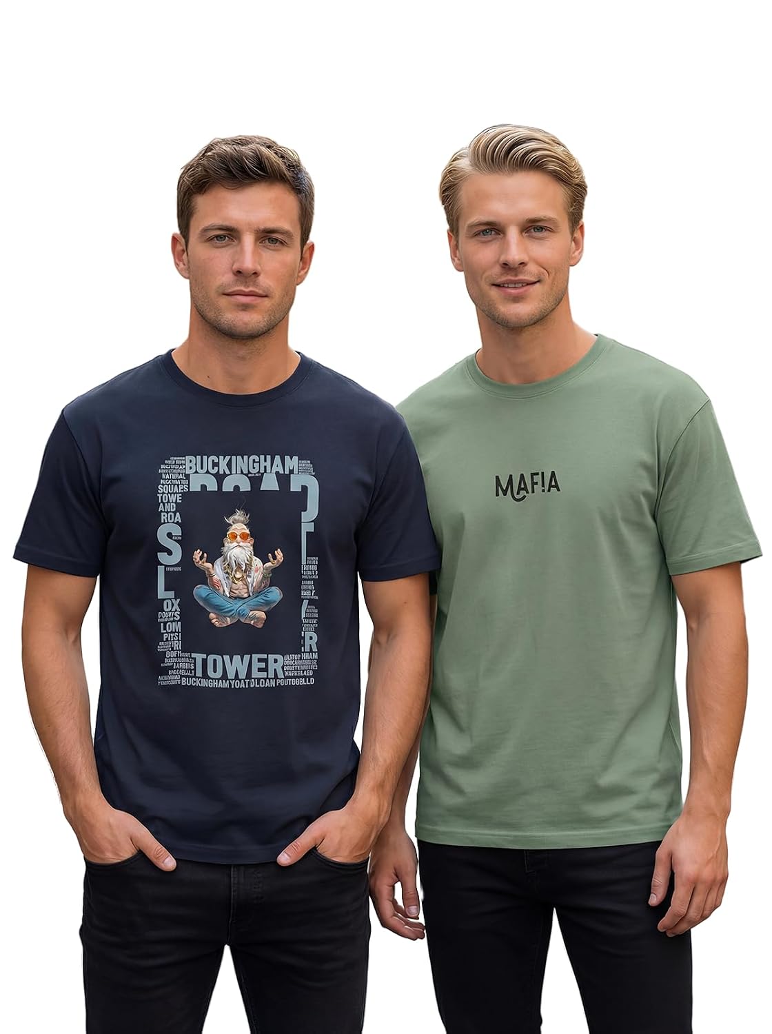 BULLMER Trendy Front and Back Printed Oversized Round Neck T-Shirt for Men – Pack of 2 BULLMER Trendy Front and Back Printed Oversized Round Neck T-Shirt for Men – Pack of 2