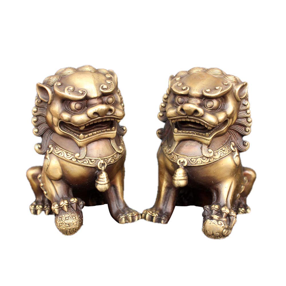 SnamicE ornaments beijing lions pair foo dogs statues,pure brass chinese decor prosperity accessories figurine,retro home and office sculpture,