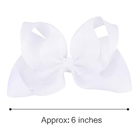 DEEKA 2 PCS 6 Big Hand-made Grosgrain Ribbon Solid Color Hair Bows Alligator Clips Hair Accessories for Little Teen Toddler Girls Kids Set of 2 -White