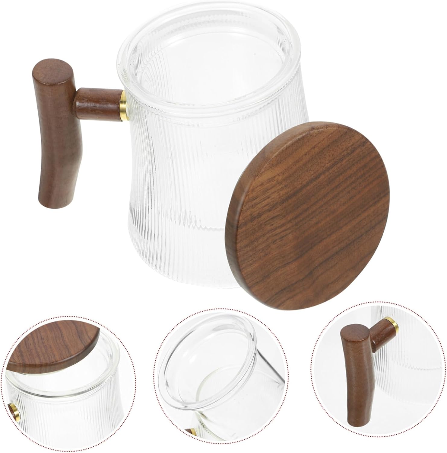 500ml Striped Glass Tea Mug with Infuser and Wood Handle High-resistant Borosilicate Glass Tea Cup for Office and Home Reasonable Design for Loose Leaf