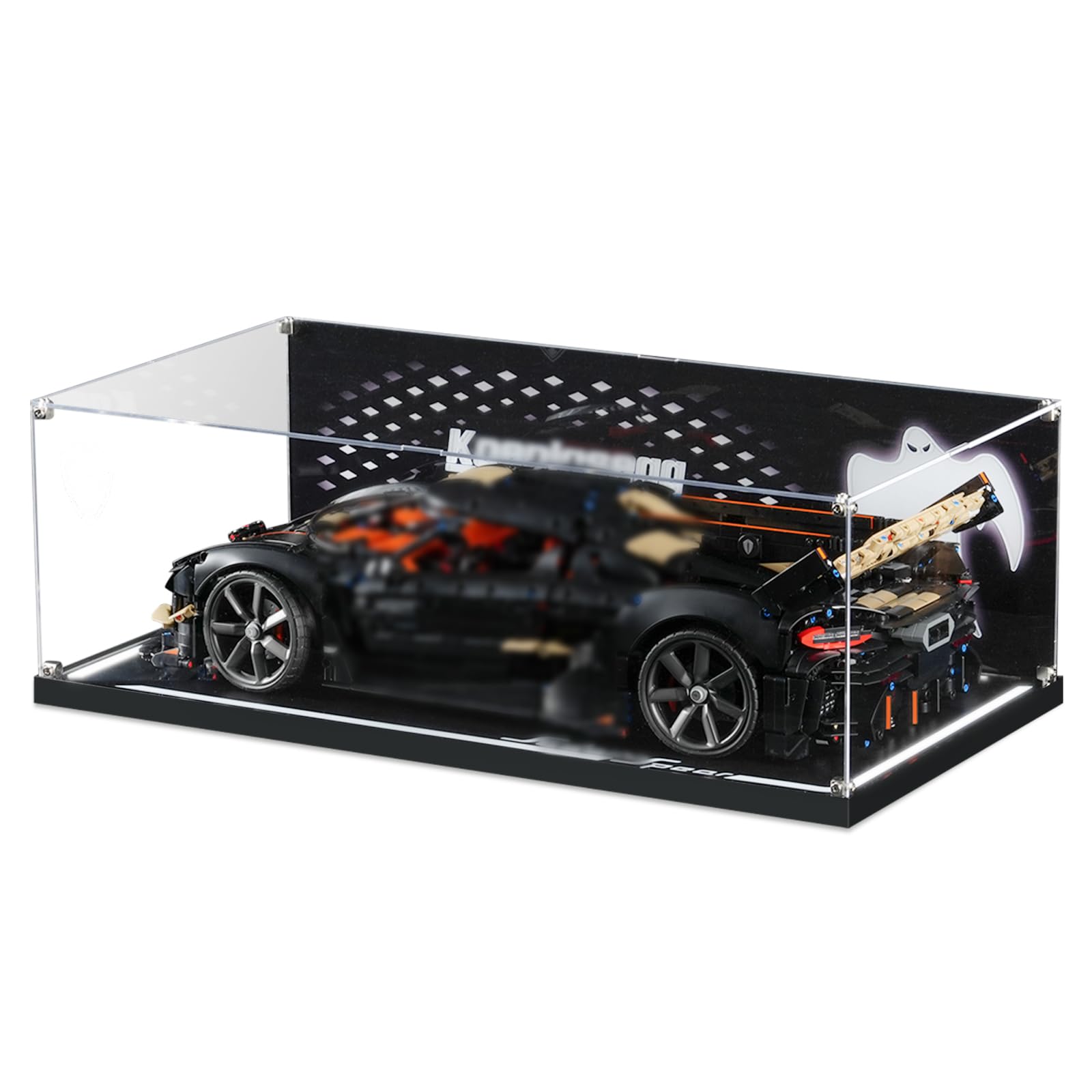 Vitrina acrílica LED compatible con Lego Technic Koenigsegg Sadair Spear Megacar 42232 modelo de coche, escaparate a prueba de polvo con adaptador de corriente, regalo ideal coleccionable (no incluye