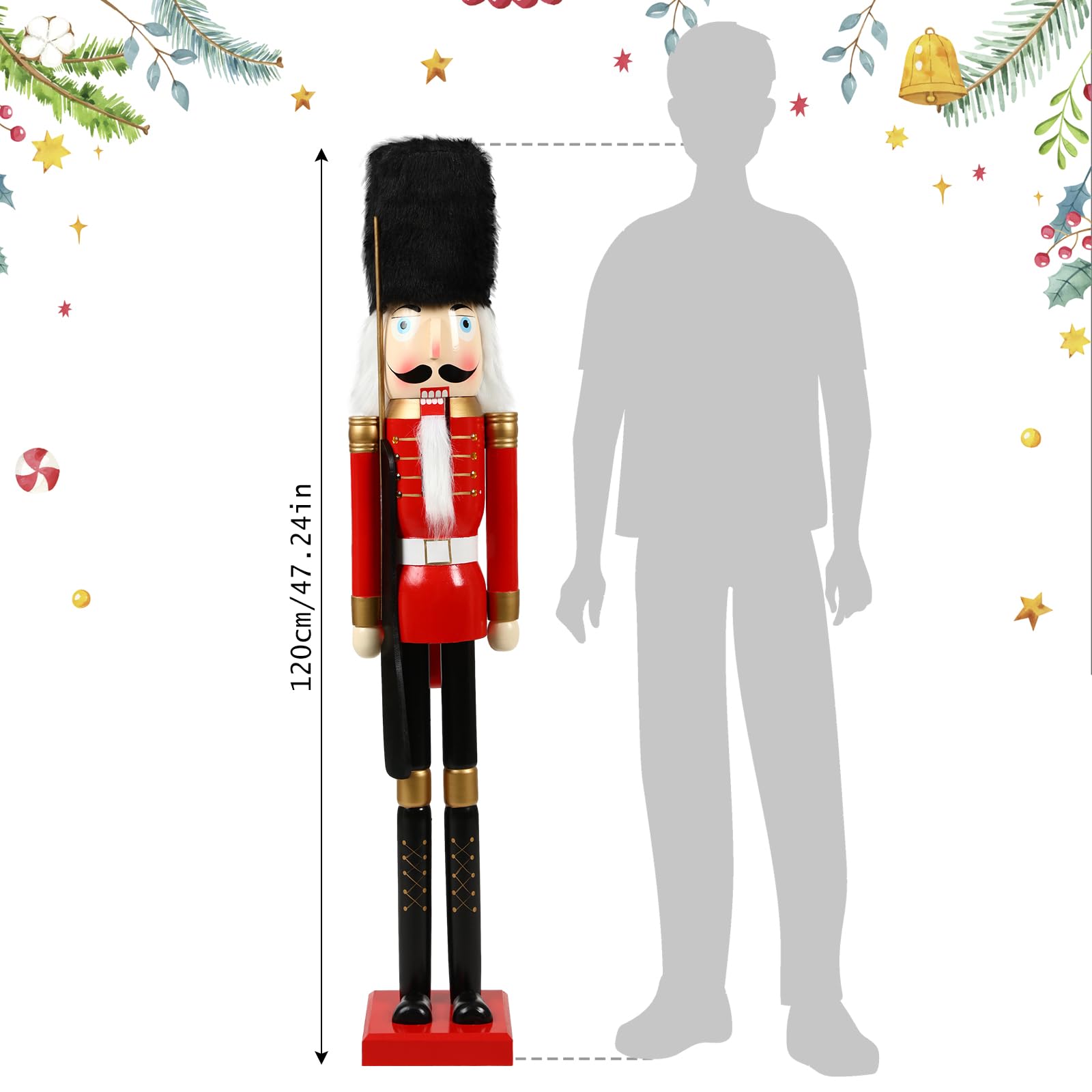 Liliful 48 Inch 4 ft Tall Life Size Christmas Nutcracker Giant Wooden Nutcracker Statue with Golden Scepter for Indoor Outdoor Xmas Commercial Decor(Soldier)