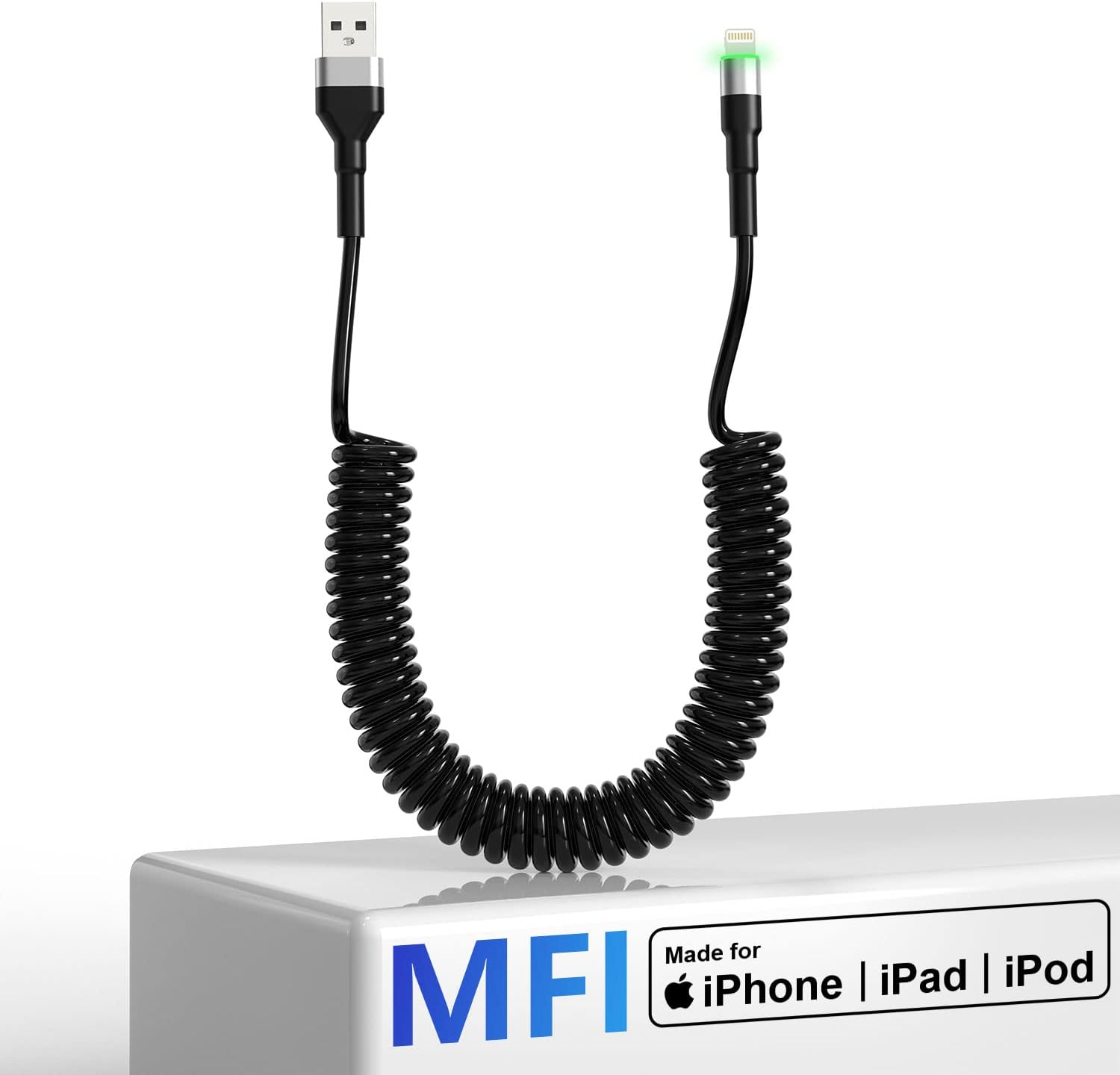 Amazon.co.jp ライトニングケーブル カール、MFi認証 & CarPlay対応 iPhone Carplay ケーブル 2.4A