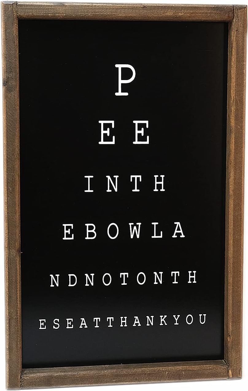 SIMPLY ANI Farmhouse Bathroom Signs Decor- Pee in the Bowl Not on the Seat Sign, Funny Bathroom Wall Art, Kid's Bathroom Sign, Half Bath Decor, Bathroom Wall Decor, 10x16 Inch (Black)