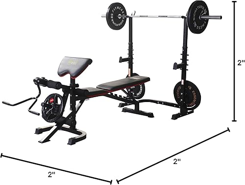 Miniatura 10 de Signature Fitness Estación de entrenamiento multifuncional Banco de entrenamiento ajustable con estante para sentadillas, extensión de piernas, rizo