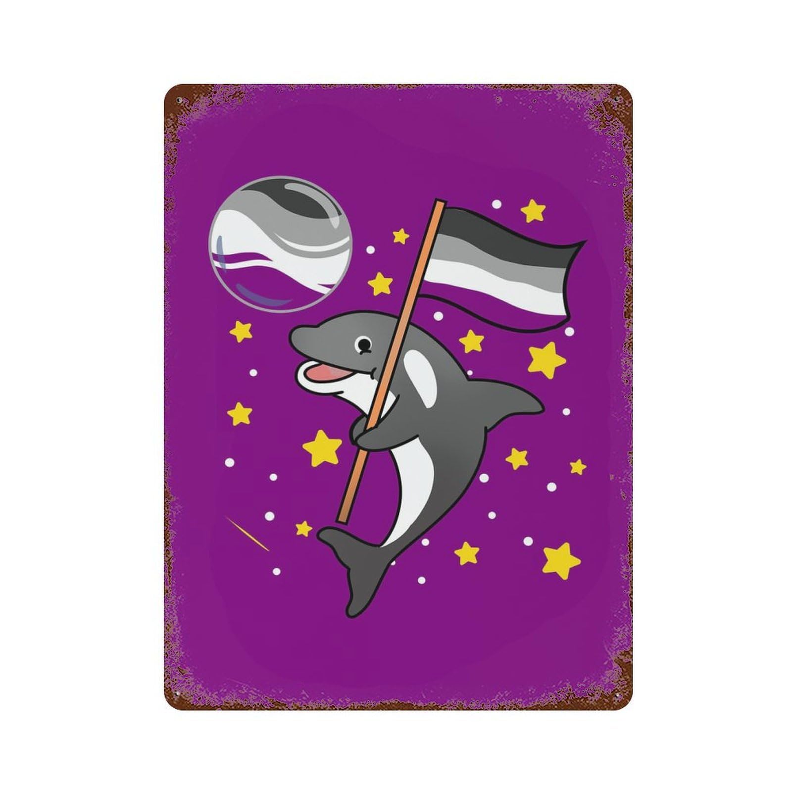 Orca Space Asexual Pride 15.7"x11.8" Rusty Metal Tin Sign, Shabby Chic Decor for Bistro, Counter And Cafe Decor