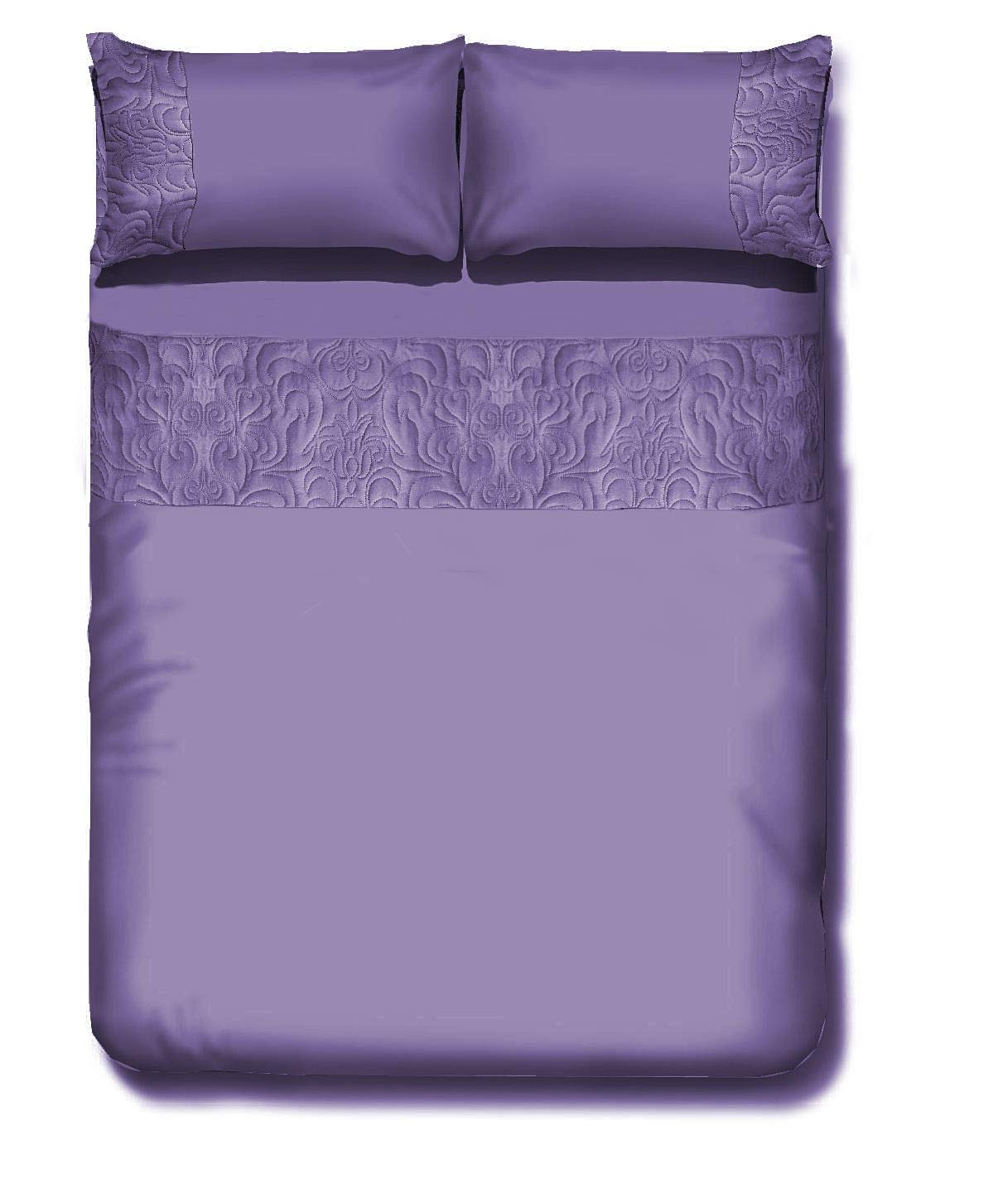 Olivia Rocco Purple Venezia Damask Quilted Duvet Set, Designer Quilt Cover Set, Double