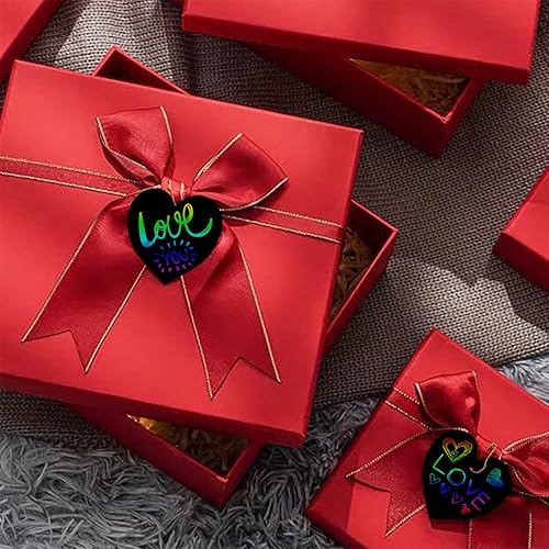 Miniatura 6 de Papel para rascar para el día de San Valentín, 96 piezas de arte arcoíris en forma de corazón con lápices y cintas de madera para niños, artes