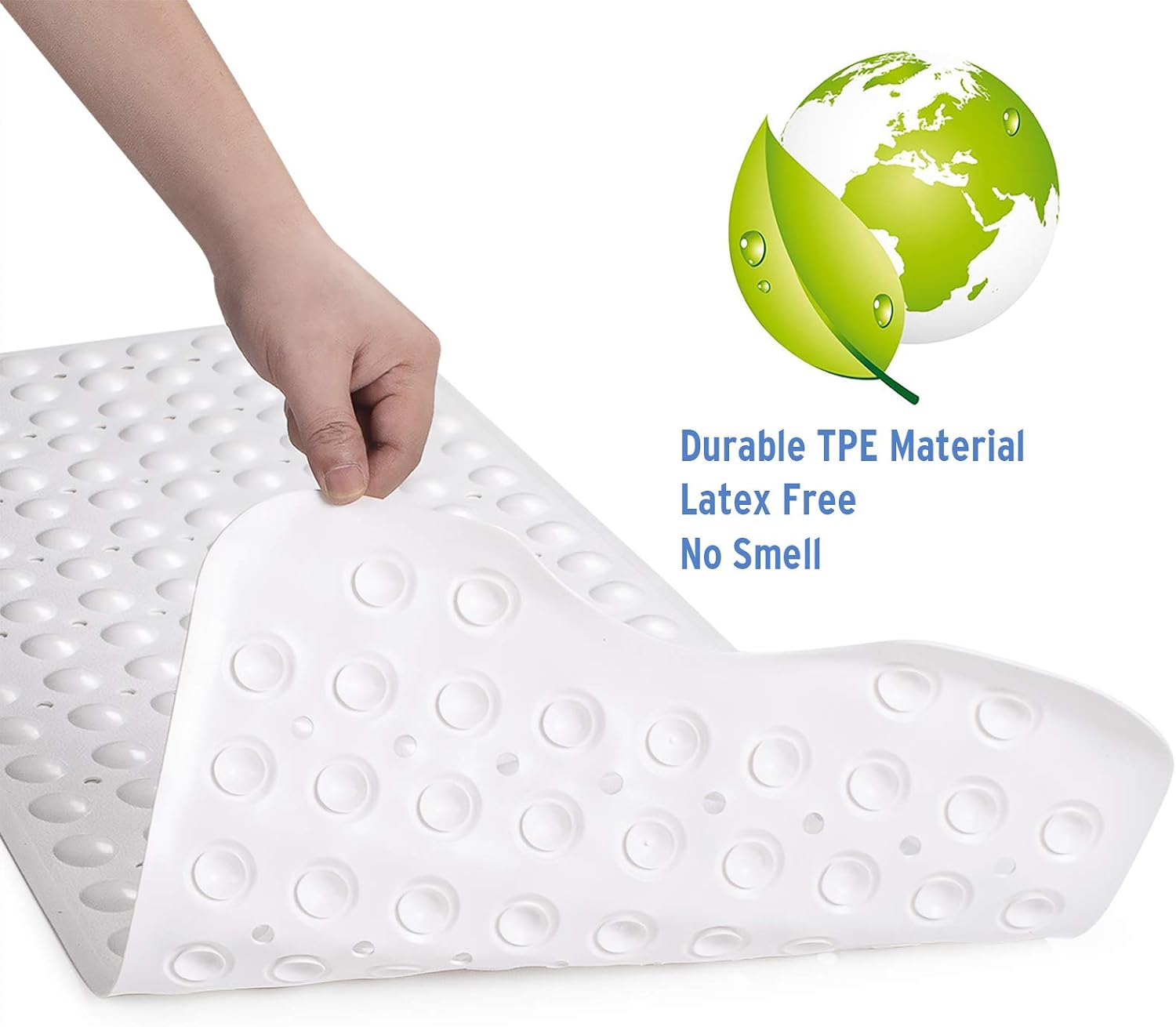 AmazerBath Bath Tub Mat, Larger Suction Cups Bath Mats with Strong Grip, Safe TPE Material, Machine Washable, Non-Slip Shower Mats for Bathroom, 39 x 16 Inches (White)