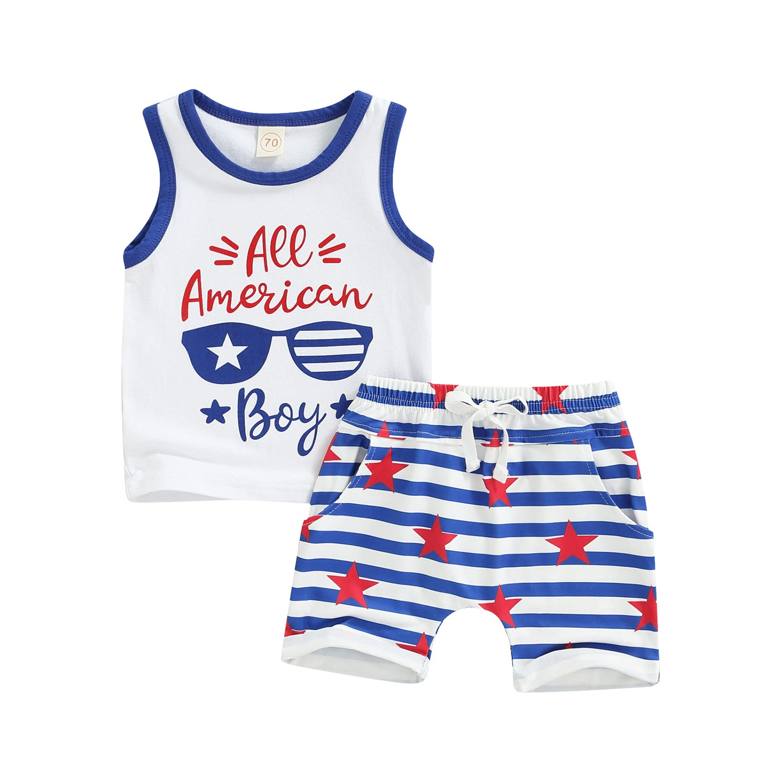 Infant Baby Boy Clothes Set Star Printed Independence Day T-Shirt Top Blue Shorts Pcs Newborn Baby Boys Outfits (Star B Suit,0-3 Months)