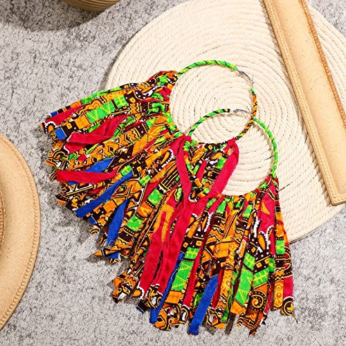 Bonuci 2 Pairs African Earrings Juneteenth Earrings for Women African Jewelry Afrocentric Fabric Tassel Earring Hoop Earring2