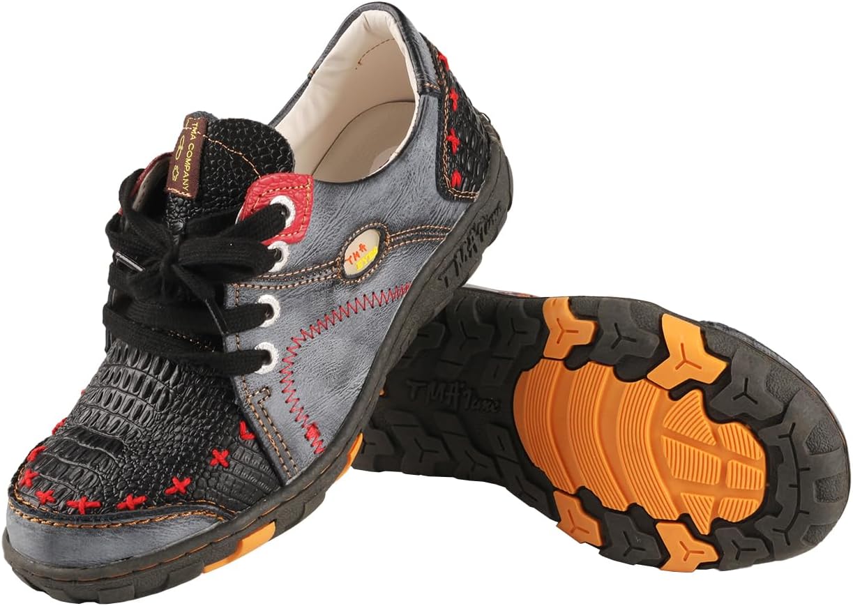 TMA EYES Women's Lace up Flat Leather Shoes With Patchwork Leather Design And Anti Slip Sole - Image 4