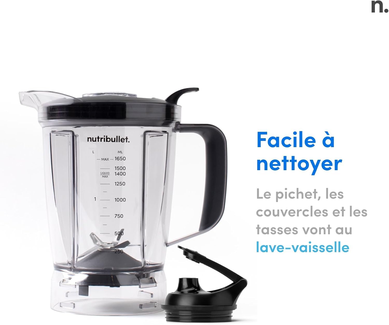 Nutribullet Full Size Blender Combo, mixeur électrique, broyeur multifonctionnel, professionnel, puissance 1200 Watt, carafe 1,9l, verres 946ml et 710ml, noir, NBF500MB