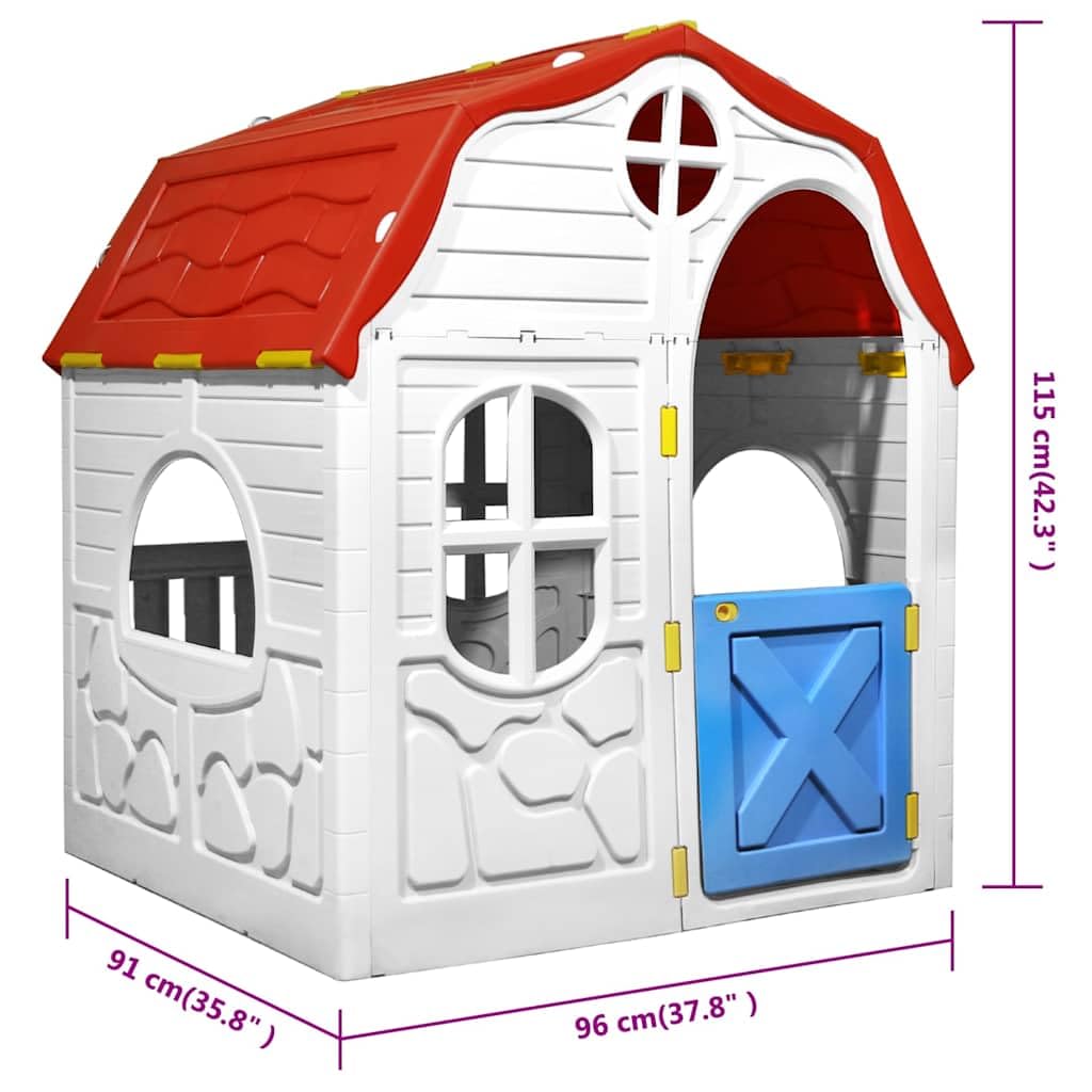 Faltbares Kinderspielhaus aus Kunststoff mit funktionierender Tür und Fenstern, 96x91x115 cm, UV-beständig, für Garten, Terrasse, Outdoor, Rollenspiel, Fantasie, Bewegung