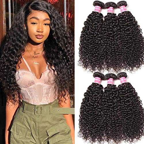 ALI JULIA 3 Bundles Brazilian Virgin Curly Hair Weave 8A Grade 100% Unprocessed Human Hair Weft Extensions Natural Color 95-100g/pc Mixed Length 20 22 24inch