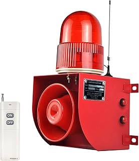 Outdoor Indoor Alarm Siren Wireless Waterproof 0.3mile Remote Control Emergency Security Siren with 0-120dB Adjustable, 12 Tone Switchable for Warehouse Industry Buliding AC110-120V