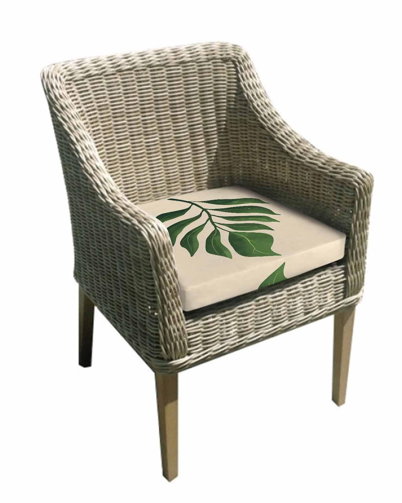 2 Pack Green Botanical Waterproof Cushion Covers with Ties, Outdoor Patio Chaise Lounge Chair Seat Cushion Slip Covers Replacement(Only Cover) Tropical Vintage Leaves Elegant 22