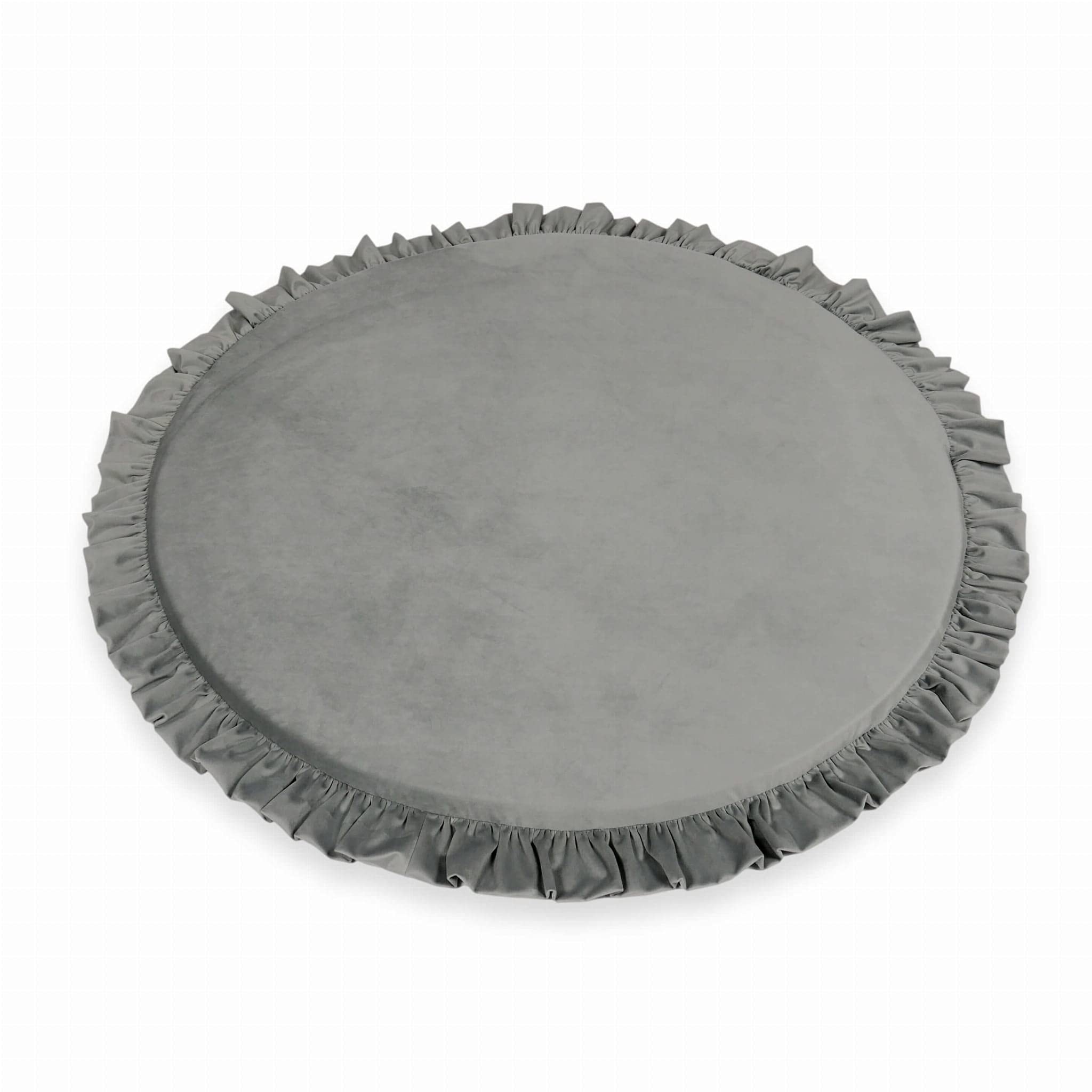 Mimii Baby Spielmatte 100 cm Rund mit Rüsche velvet grau - Krabbelmatte aus Schaumstoff - Bodenmatte Kinderzimmer - Spielteppich Baby - Sicher & Waschbar