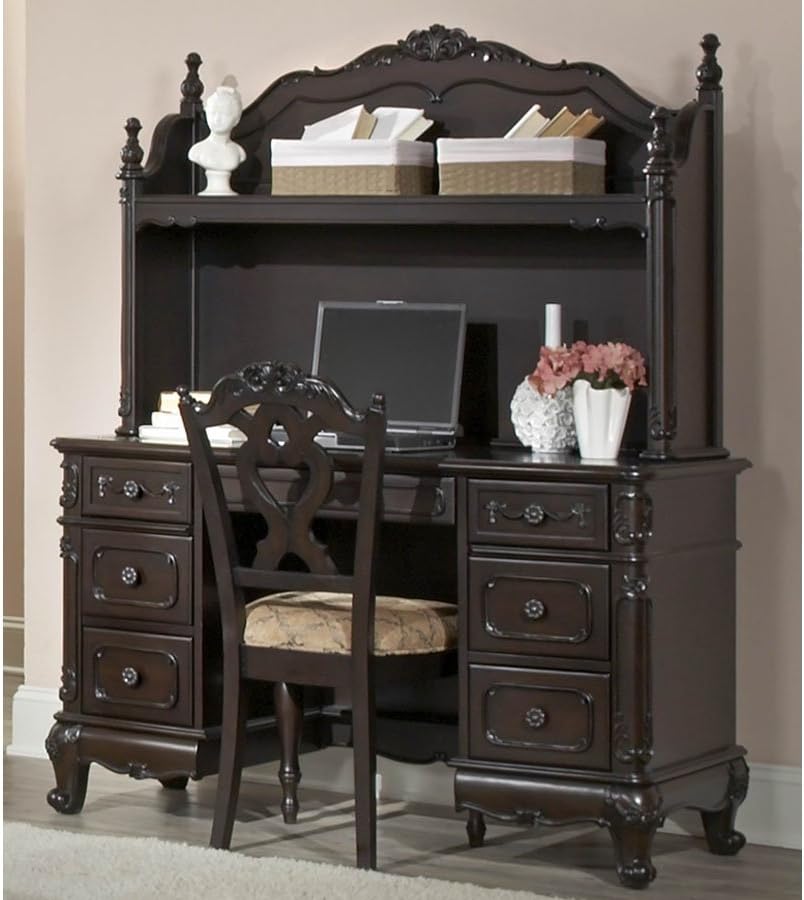 Home Elegance Cinderella Writing Desk with Hutch in Dark Cherry
