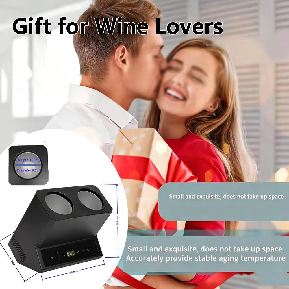 Enfriador De Vino EléCtrico para Dos Botellas, con Control Digital De Temperatura (5-18 °C) Y RefrigeracióN Continua De 24 Horas; PortáTil, Ideal para Cocina, Coche O Autocaravana