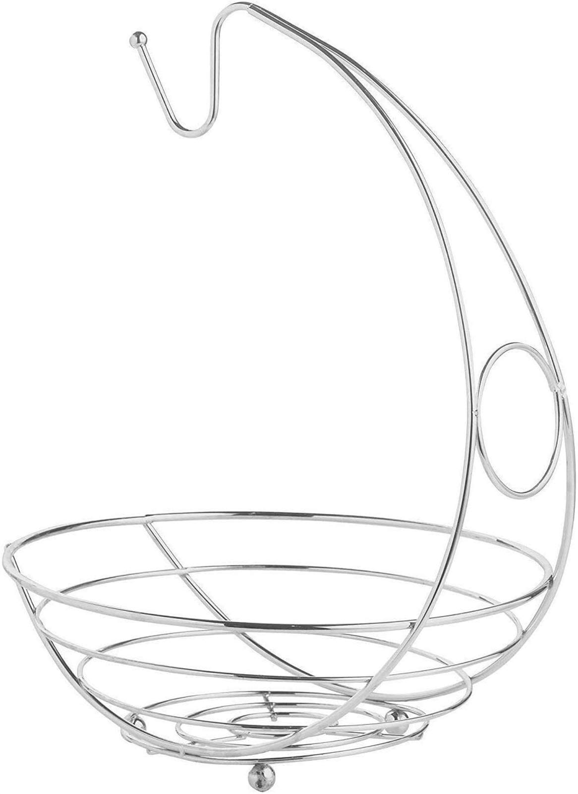 Taylor & Brown Ciotola Per Frutta 2 In 1 Con Gancio Per Banane – Portafrutta In Finitura Cromata, Design Moderno, Dimensioni 38x28x27 Cm