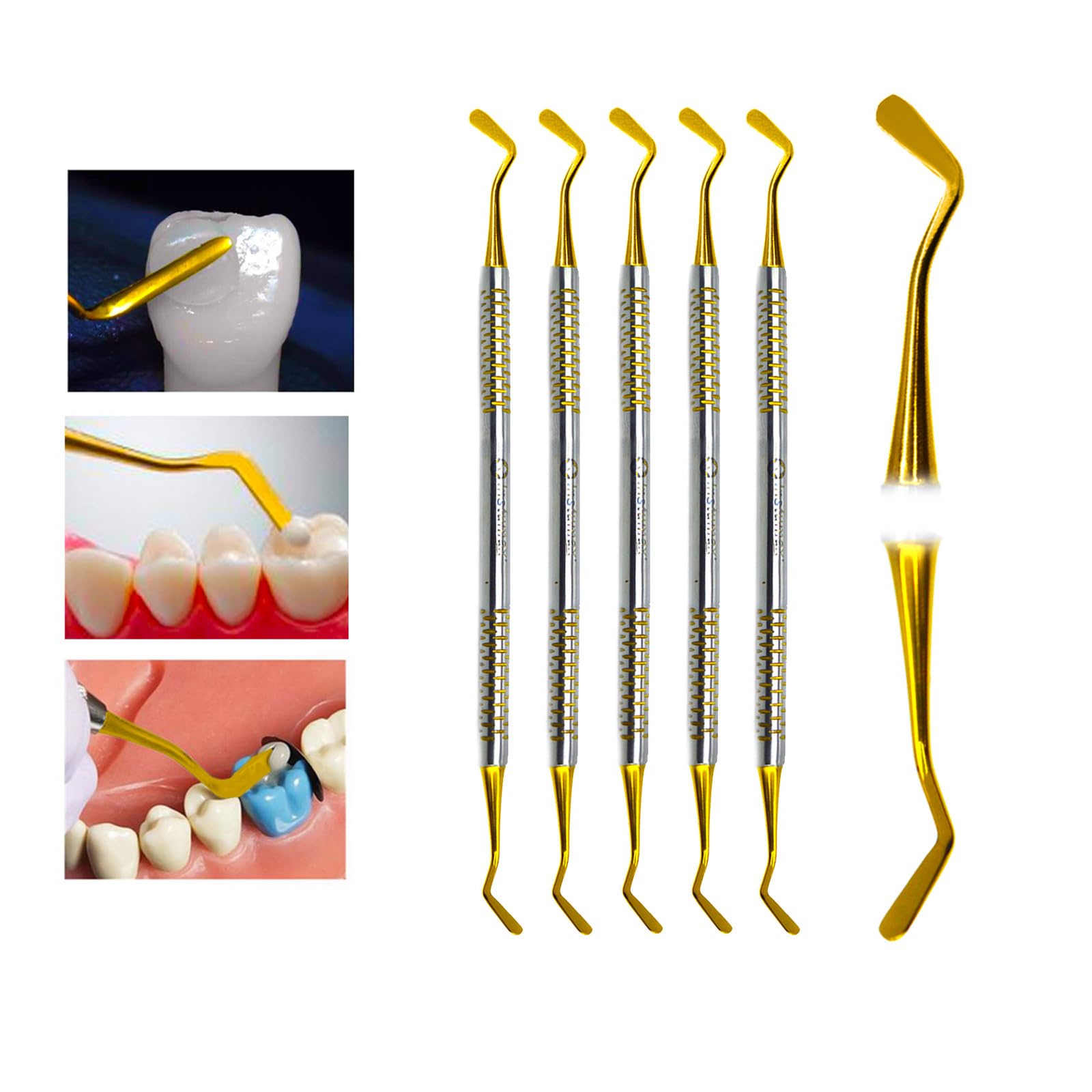 5Pcs Flat Plastic Composite Filling Instrument – 3mm Double-Ended Dental Spatula with Hollow Handle – Non-Stick Stainless Steel Tool for Resin Placement, Contouring & Restorations