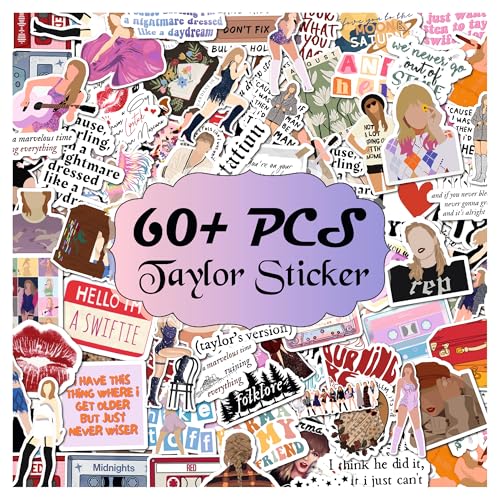 Image of Pack of 60+ Taylor Stickers - Waterproof for Scrapbook, Wa TER Bottles, Book, Laptop, Guitar, Skateboard, Suitcase - Cute Aesthetic Trendy Music
