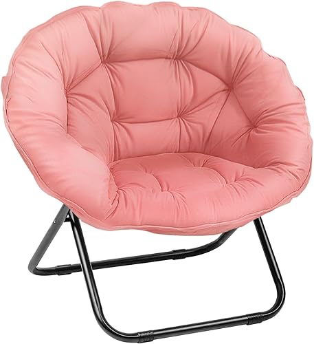 Miniatura 9 de Grezone Folding Saucer Chair, Lazy Moon Chair with Metal Frame, Comfy Bedroom Chairs for Bedroom, Living Room, Study Pink JC