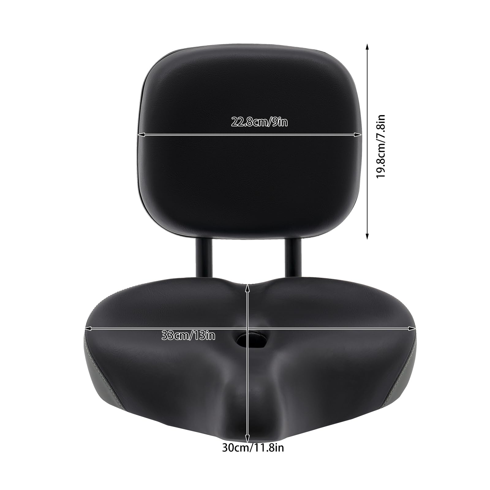 Sillín de bicicleta con respaldo, asiento ergonómico de triciclo ajustable, cómodo asiento de bicicleta para adultos y mayores, ancho 33 cm, cojín con ventilación, hasta 100 kg, color negro y gris