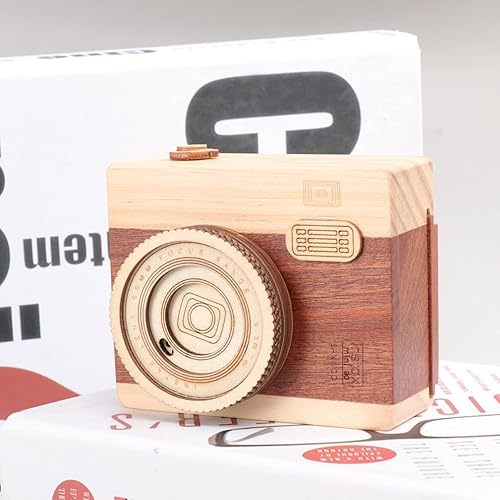 Miniatura 5 de NOLITOY Caja de música de madera con forma de cámara, caja de música creativa, regalos de vacaciones, decoración de estantería de escritorio,