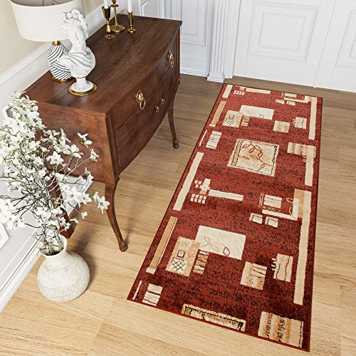  TAPISO Atlas Tappeto Passatoia Corridoio Moderno Colore Beige Marrone Crema Motivo Astratto A Quadri Morbido 80 x 210 cm