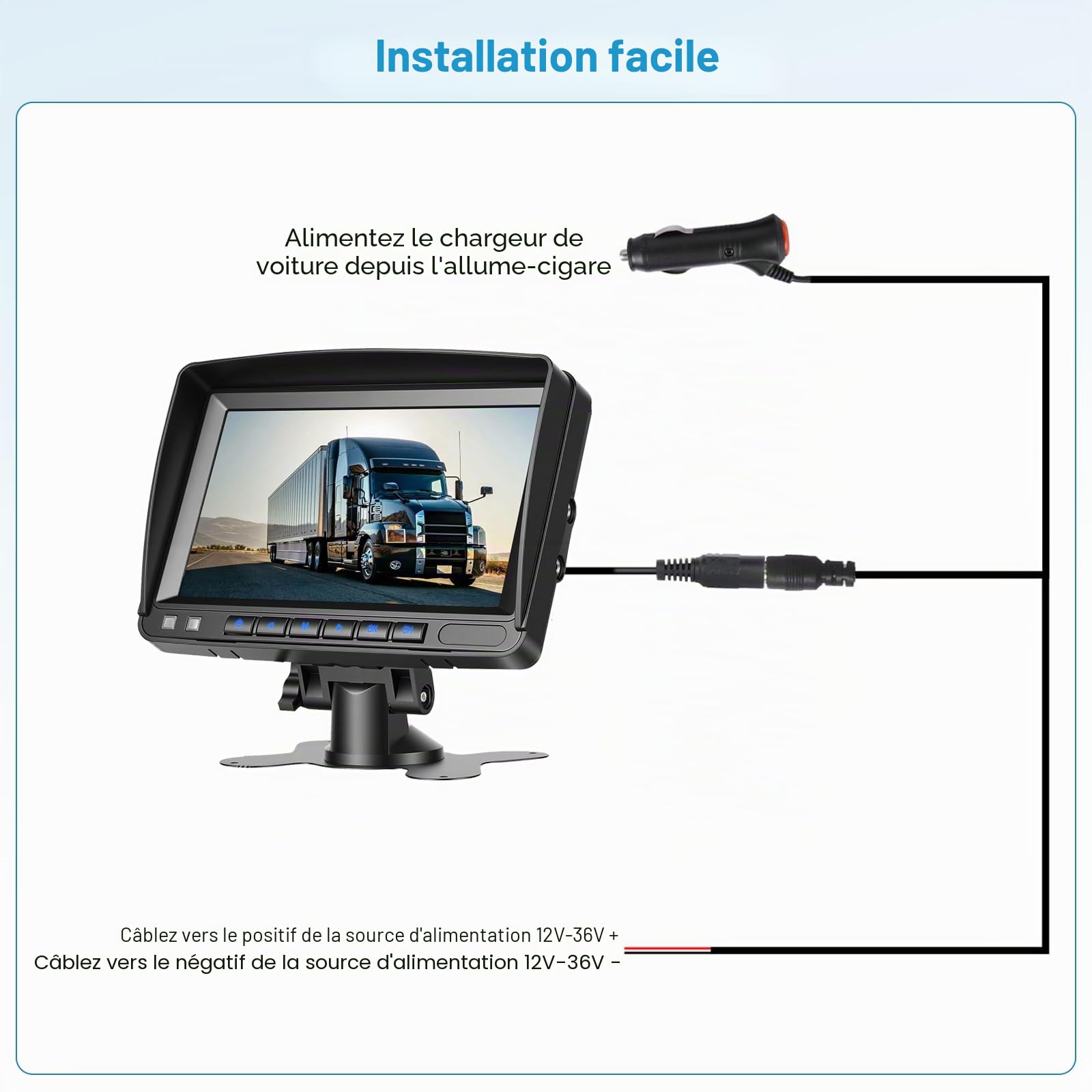 Hikity Écran IPS 7", Kit Caméra Recul Solaire sans Fil pour Véhicules, Caméra Magnétique IP69 Grand Angle Aide Stationnement