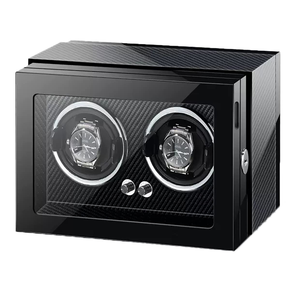 Scatola Carica Orologi per Orologi Automatici da 4, 6 o 9 Pollici con Luce LED e Motore Silenzioso, espositore per Orologi da Polso in Legno con Finitura Laccata pianofor，Black-2+0